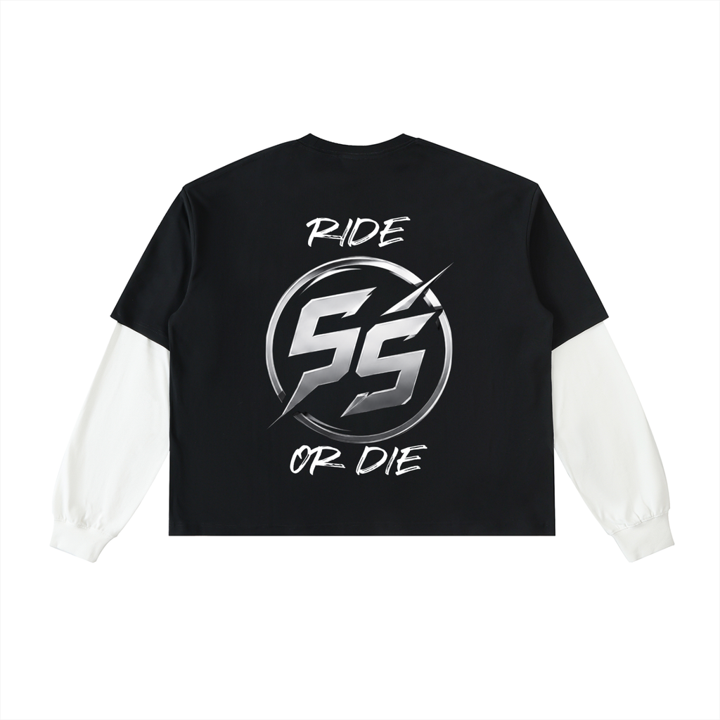 Layered Contrast Sleeve Cotton T-Shirt