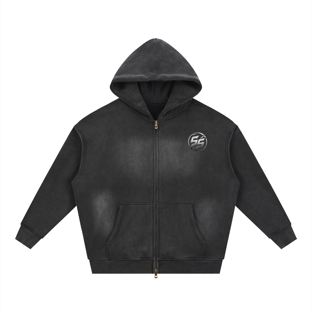 Sunfade Two-way Zipper Boxy Fleece Hoodie