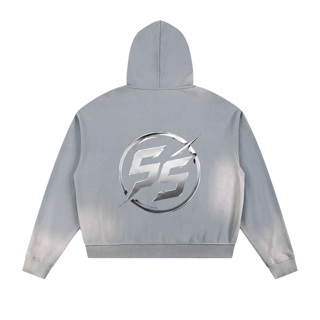 Sun Fade Frayed Raw Edge Fleece Zip Hoodie